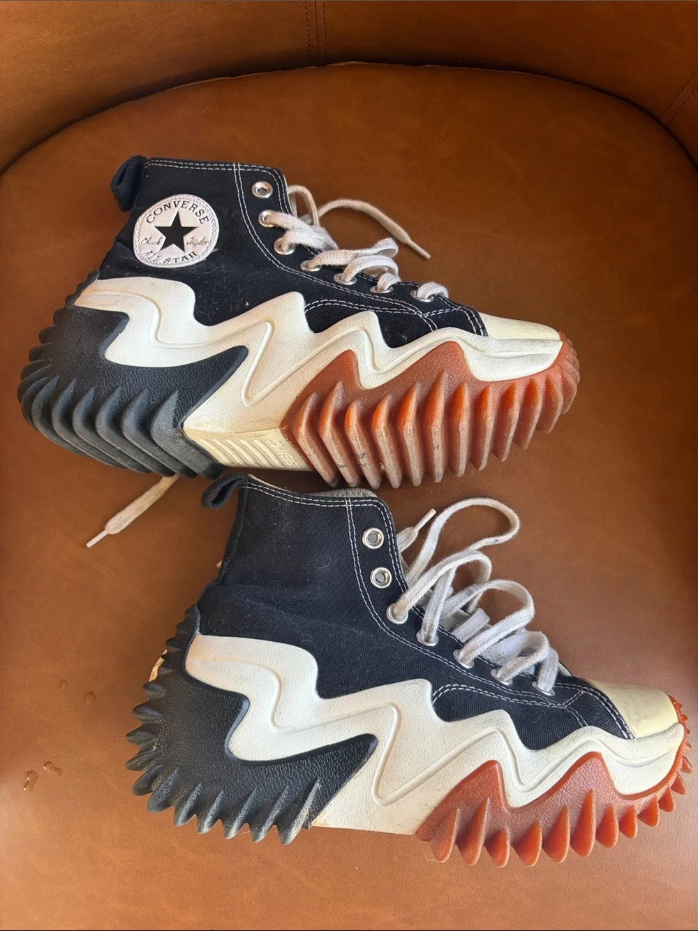 Converse Kids Black, White & Orange Wavy-Sole High-Top Sneakers